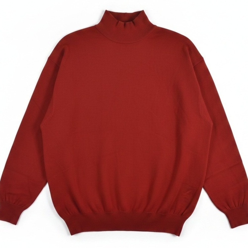 John Ashford Mock Neck Sweater Mens Large Red 100% Merino Wool Made in Italy
